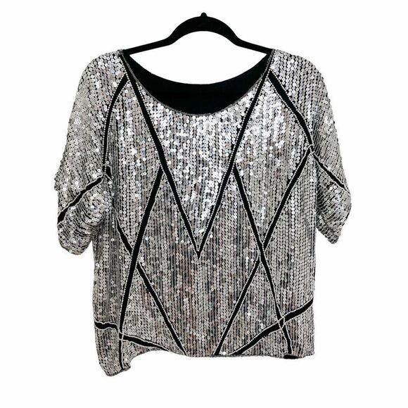 Vintage 80's Silk & Sequins Blouse - Picture 1 of 7